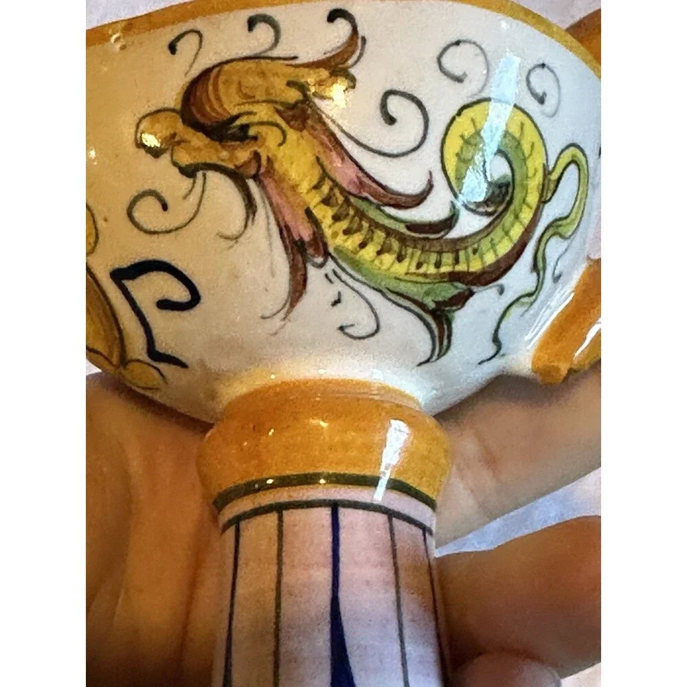 Italian pottery candle holder Buona Notte 629 Italy art dragon vintage